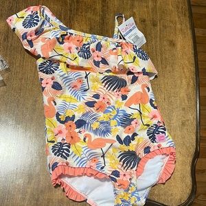 Ruffle Butts Size 7 Girls Tropical Flamingo One Shoulder One Piece Swimsuit NWT